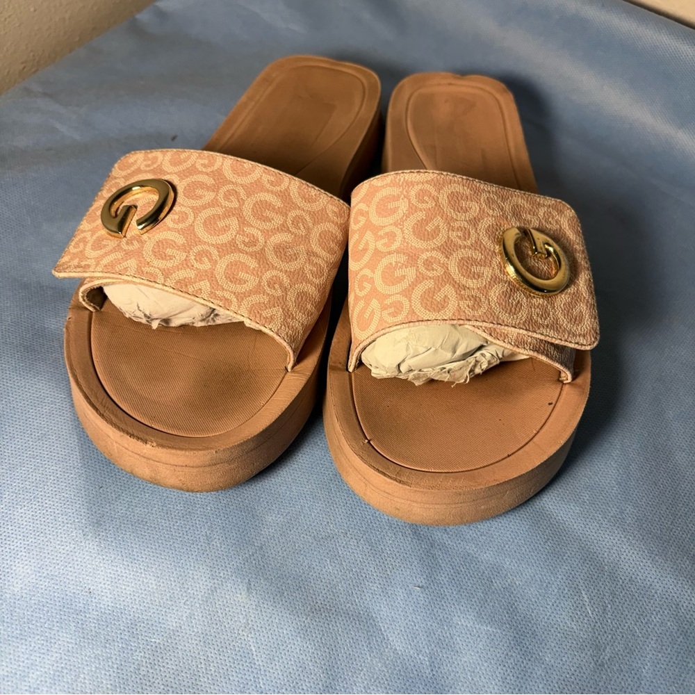 Source Unknown Pink Patterned Slide Sandals - image 4